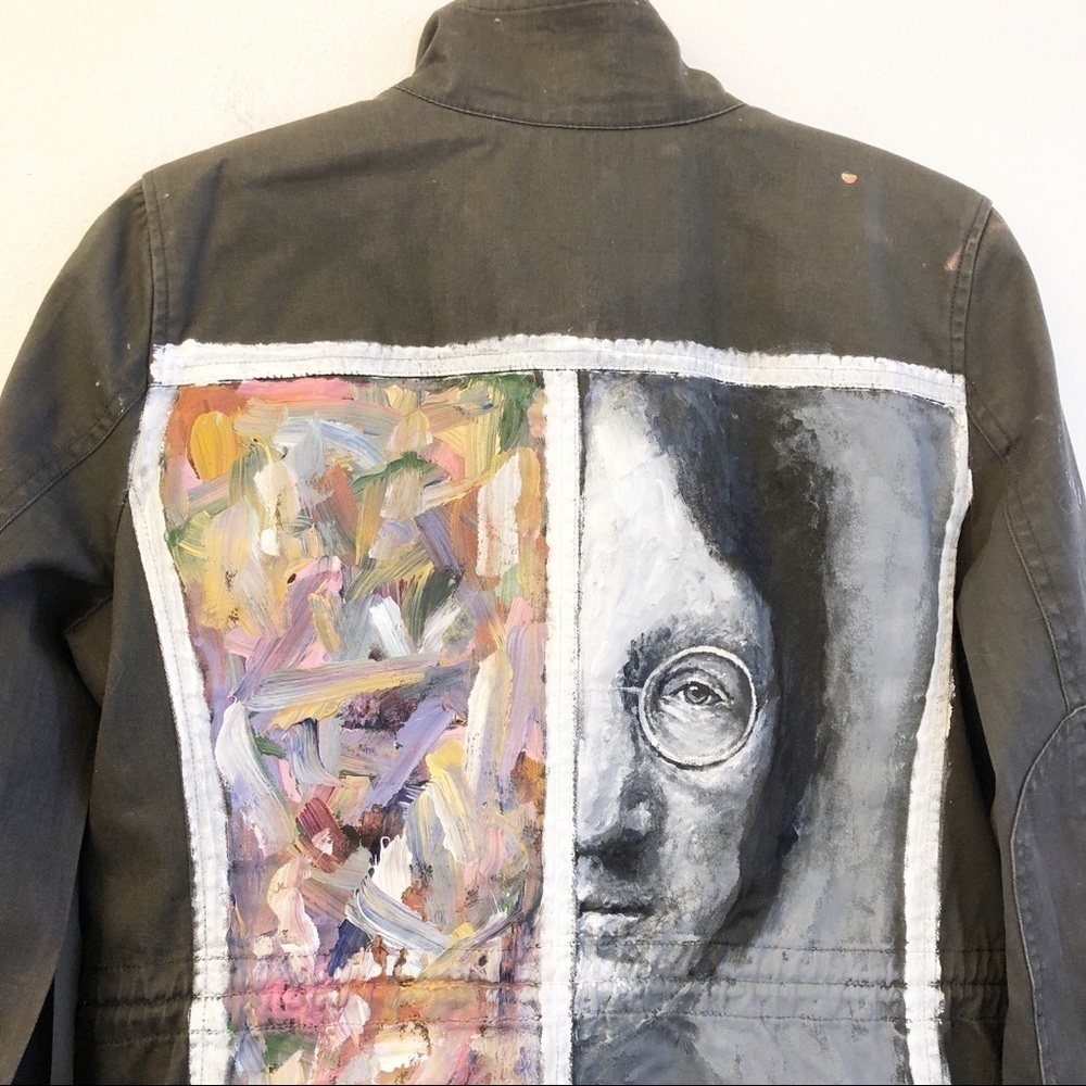 J. CREW Custom Hand Painted Boyfriend Field Jacket Size Small in Olive Green - Picture 7 of 12